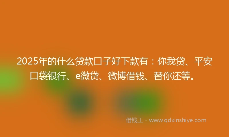2025年的什么贷款口子好下款有：你我贷、平安口袋银行、e微贷、微博借钱、替你还等。