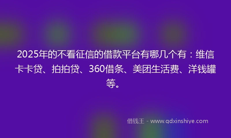 2025年的不看征信的借款平台有哪几个有：维信卡卡贷、拍拍贷、360借条、美团生活费、洋钱罐等。