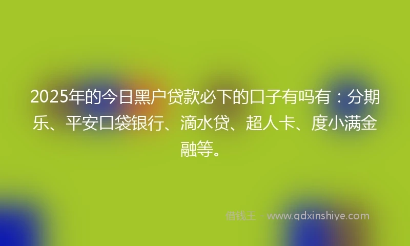 2025年的今日黑户贷款必下的口子有吗有:分期乐、平安口袋银行、滴水贷、超人卡、度小满金融等。
