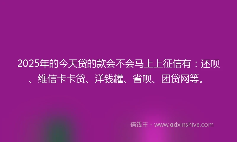 2025年的今天贷的款会不会马上上征信有:还呗、维信卡卡贷、洋钱罐、省呗、团贷网等。