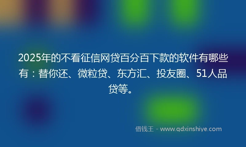 2025年的不看征信网贷百分百下款的软件有哪些有：替你还、微粒贷、东方汇、投友圈、51人品贷等。
