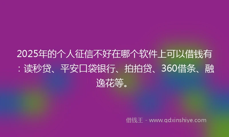 2025年的个人征信不好在哪个软件上可以借钱有：读秒贷、平安口袋银行、拍拍贷、360借条、融逸花等。