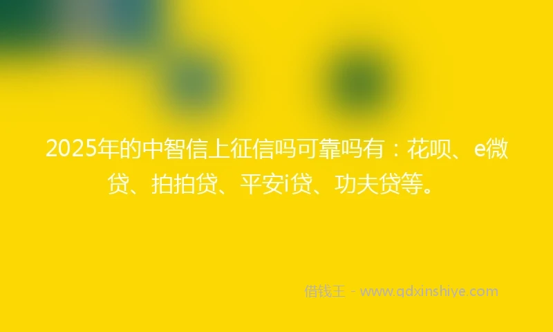 2025年的中智信上征信吗可靠吗有：花呗、e微贷、拍拍贷、平安i贷、功夫贷等。