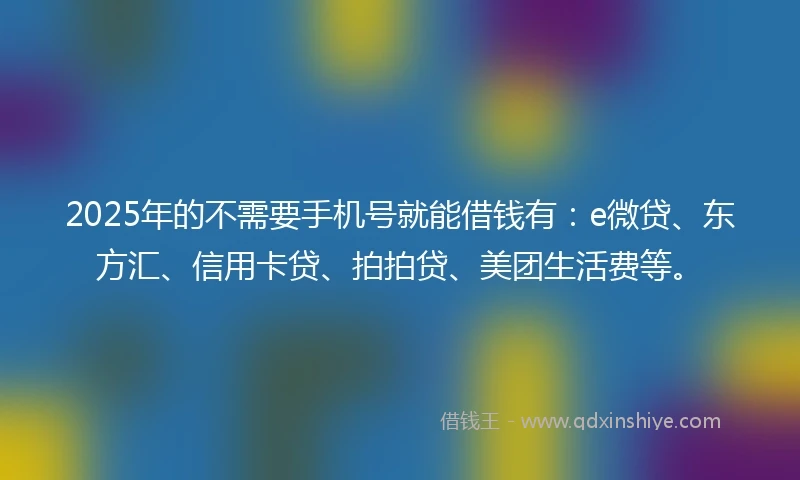 2025年的不需要手机号就能借钱有：e微贷、东方汇、信用卡贷、拍拍贷、美团生活费等。