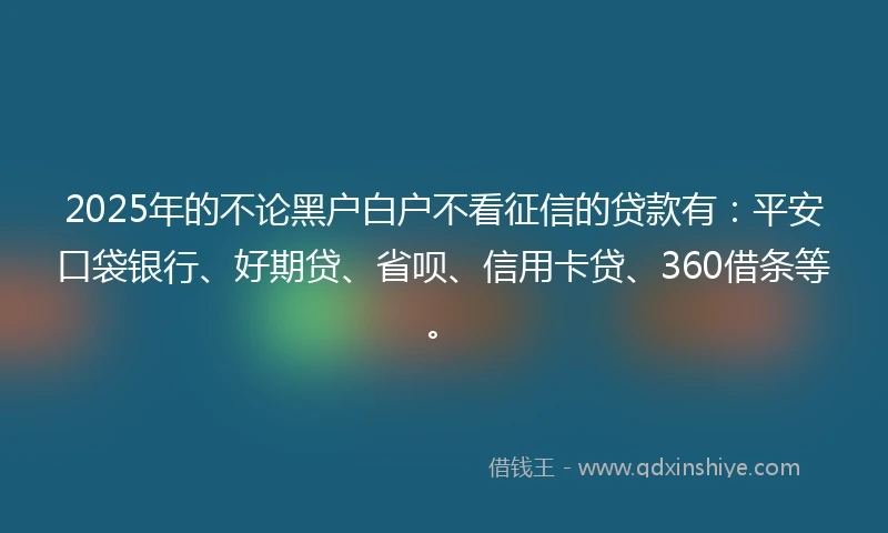 2025年的不论黑户白户不看征信的贷款有：平安口袋银行、好期贷、省呗、信用卡贷、360借条等。