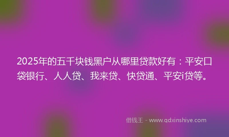 2025年的五千块钱黑户从哪里贷款好有：平安口袋银行、人人贷、我来贷、快贷通、平安i贷等。