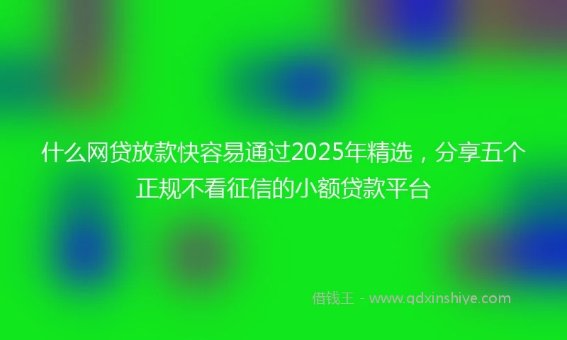什么网贷放款快容易通过2025年精选，分享五个正规不看征信的小额贷款平台