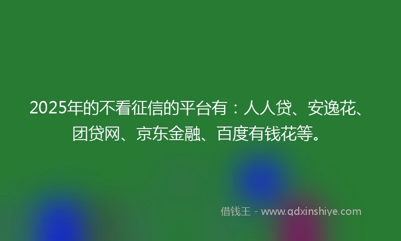 2025年的不看征信的平台有：人人贷、安逸花、团贷网、京东金融、百度有钱花等。