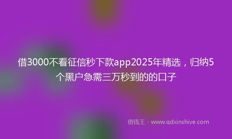 借3000不看征信秒下款app2025年精选，归纳5个黑户急需三万秒到的的口子