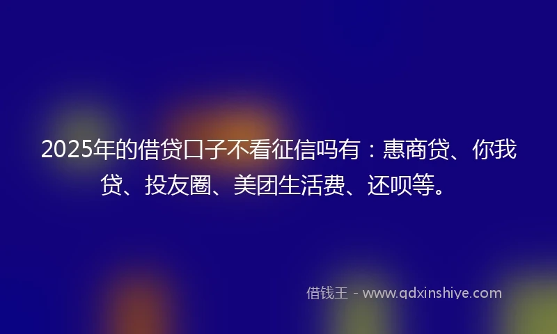 2025年的借贷口子不看征信吗有：惠商贷、你我贷、投友圈、美团生活费、还呗等。