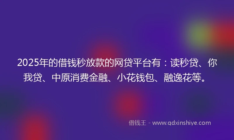 2025年的借钱秒放款的网贷平台有：读秒贷、你我贷、中原消费金融、小花钱包、融逸花等。