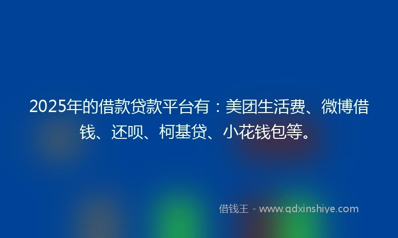 2025年的借款贷款平台有：美团生活费、微博借钱、还呗、柯基贷、小花钱包等。