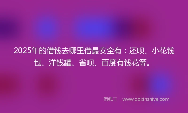 2025年的借钱去哪里借最安全有：还呗、小花钱包、洋钱罐、省呗、百度有钱花等。