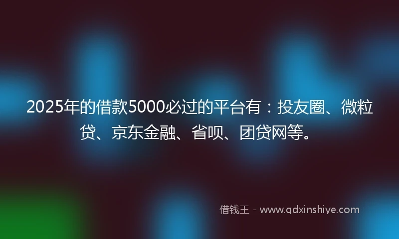 2025年的借款5000必过的平台有：投友圈、微粒贷、京东金融、省呗、团贷网等。