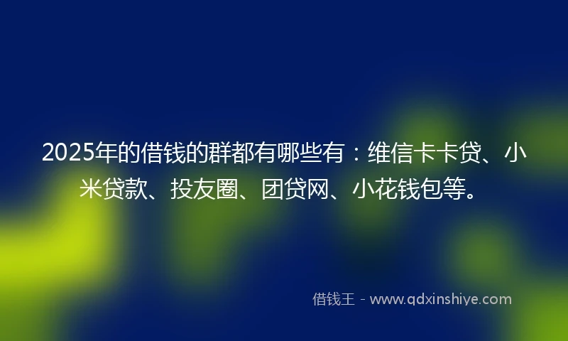 2025年的借钱的群都有哪些有：维信卡卡贷、小米贷款、投友圈、团贷网、小花钱包等。