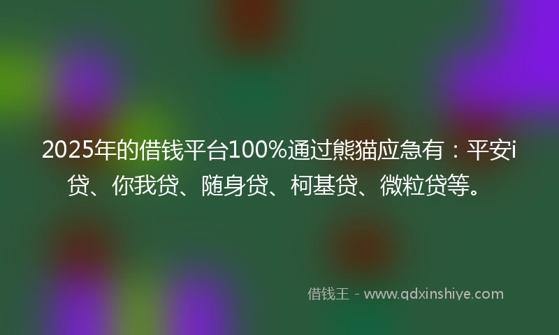 2025年的借钱平台100%通过熊猫应急有：平安i贷、你我贷、随身贷、柯基贷、微粒贷等。