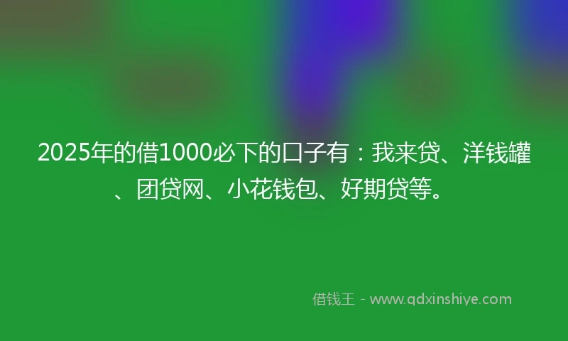 2025年的借1000必下的口子有：我来贷、洋钱罐、团贷网、小花钱包、好期贷等。