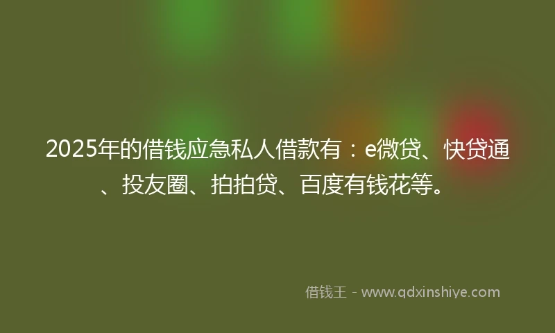 2025年的借钱应急私人借款有：e微贷、快贷通、投友圈、拍拍贷、百度有钱花等。
