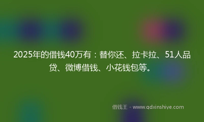 2025年的借钱40万有：替你还、拉卡拉、51人品贷、微博借钱、小花钱包等。