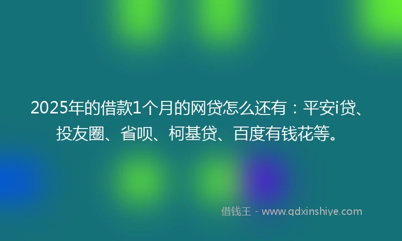 2025年的借款1个月的网贷怎么还有：平安i贷、投友圈、省呗、柯基贷、百度有钱花等。