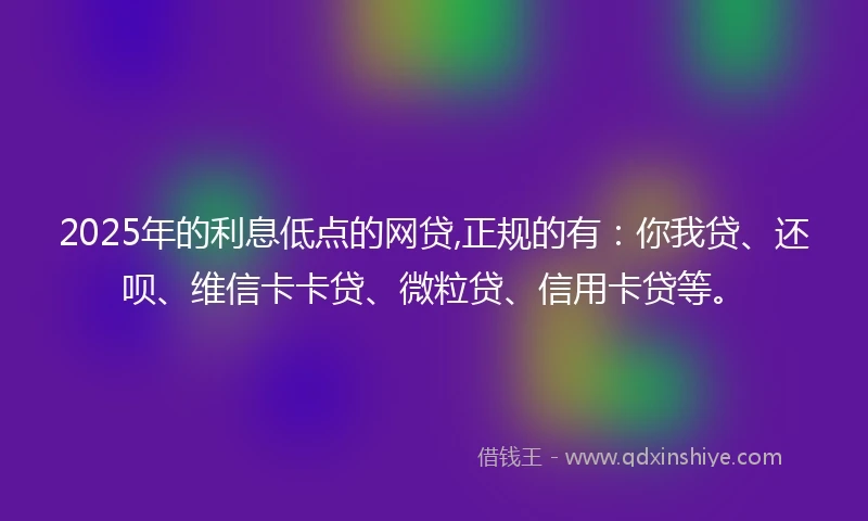 2025年的利息低点的网贷,正规的有：你我贷、还呗、维信卡卡贷、微粒贷、信用卡贷等。