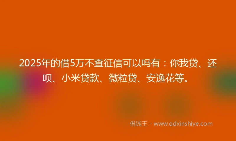 2025年的借5万不查征信可以吗有：你我贷、还呗、小米贷款、微粒贷、安逸花等。