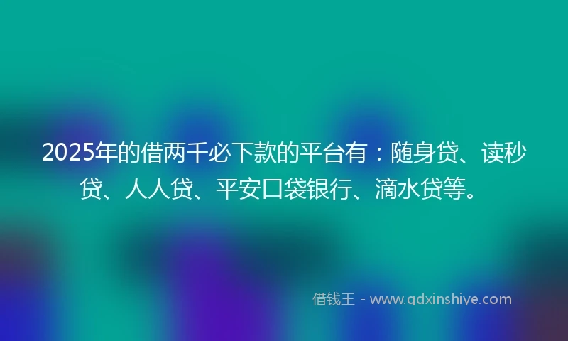 2025年的借两千必下款的平台有：随身贷、读秒贷、人人贷、平安口袋银行、滴水贷等。
