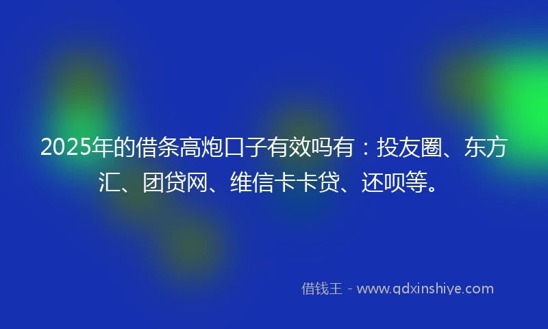 2025年的借条高炮口子有效吗有：投友圈、东方汇、团贷网、维信卡卡贷、还呗等。