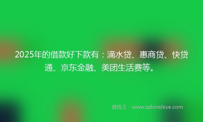 2025年的借款好下款有：滴水贷、惠商贷、快贷通、京东金融、美团生活费等。