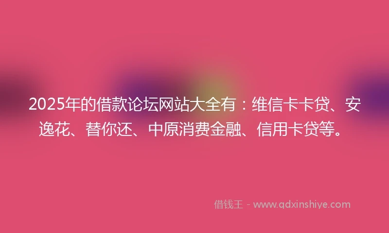 2025年的借款论坛网站大全有：维信卡卡贷、安逸花、替你还、中原消费金融、信用卡贷等。