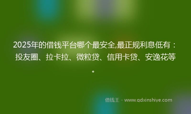 2025年的借钱平台哪个最安全,最正规利息低有：投友圈、拉卡拉、微粒贷、信用卡贷、安逸花等。