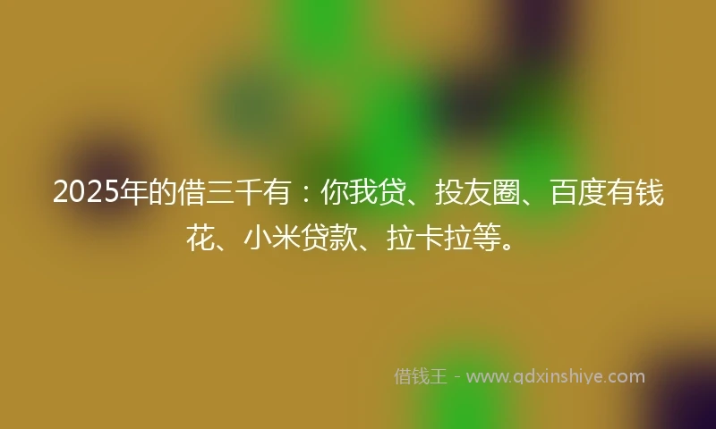 2025年的借三千有：你我贷、投友圈、百度有钱花、小米贷款、拉卡拉等。