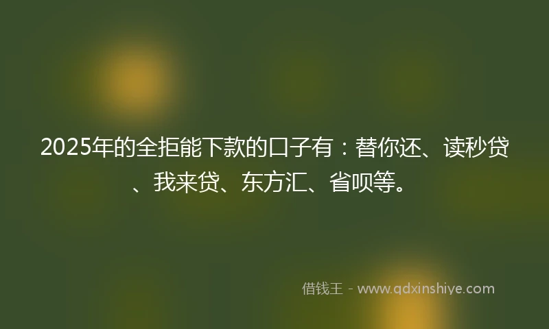 2025年的全拒能下款的口子有：替你还、读秒贷、我来贷、东方汇、省呗等。
