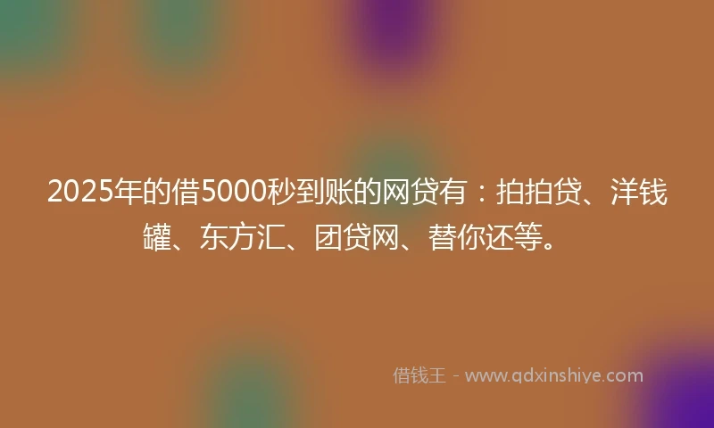 2025年的借5000秒到账的网贷有：拍拍贷、洋钱罐、东方汇、团贷网、替你还等。