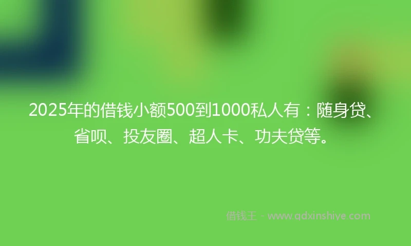 2025年的借钱小额500到1000私人有：随身贷、省呗、投友圈、超人卡、功夫贷等。