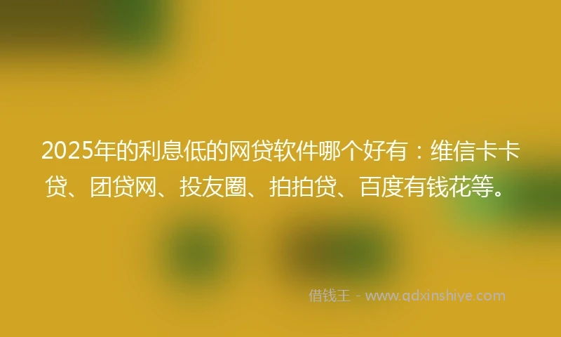 2025年的利息低的网贷软件哪个好有：维信卡卡贷、团贷网、投友圈、拍拍贷、百度有钱花等。