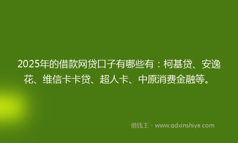 2025年的借款网贷口子有哪些有：柯基贷、安逸花、维信卡卡贷、超人卡、中原消费金融等。