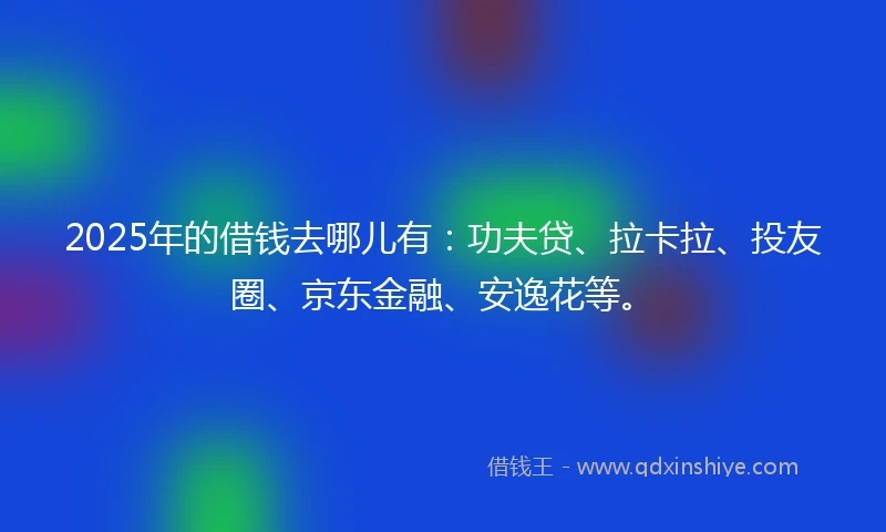 2025年的借钱去哪儿有：功夫贷、拉卡拉、投友圈、京东金融、安逸花等。
