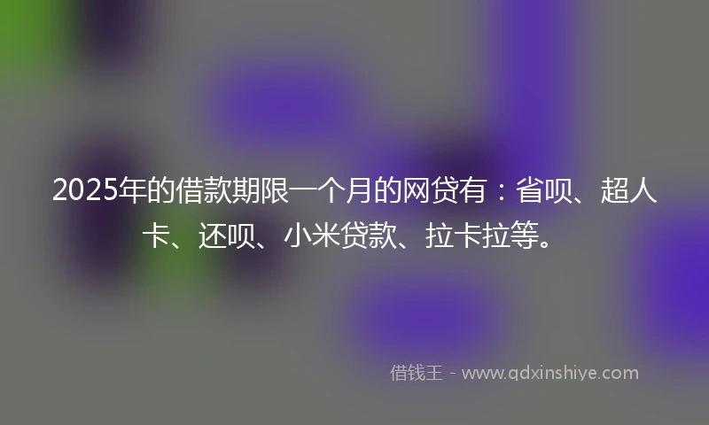 2025年的借款期限一个月的网贷有：省呗、超人卡、还呗、小米贷款、拉卡拉等。