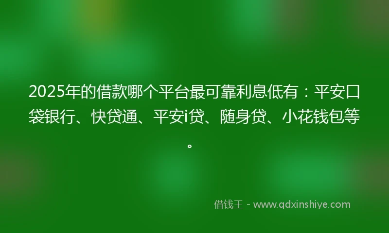 2025年的借款哪个平台最可靠利息低有：平安口袋银行、快贷通、平安i贷、随身贷、小花钱包等。