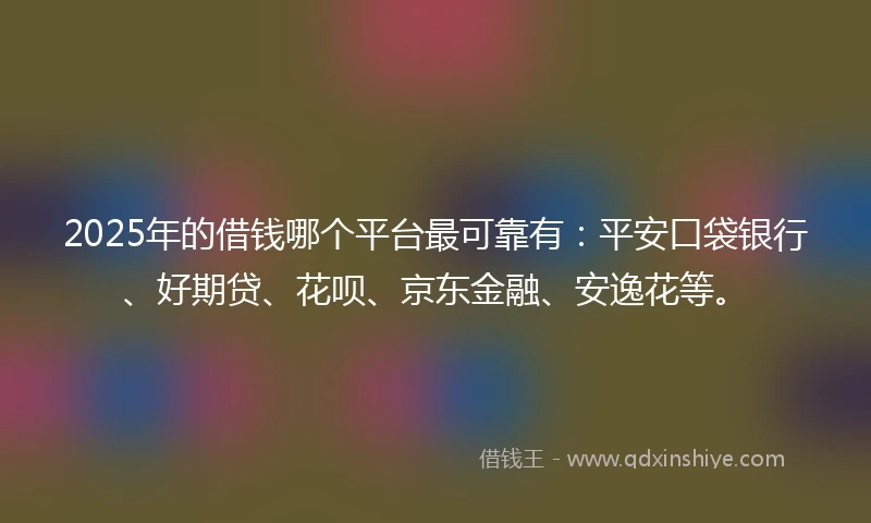 2025年的借钱哪个平台最可靠有：平安口袋银行、好期贷、花呗、京东金融、安逸花等。