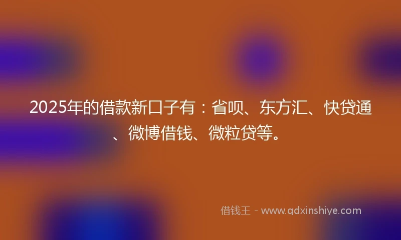 2025年的借款新口子有：省呗、东方汇、快贷通、微博借钱、微粒贷等。