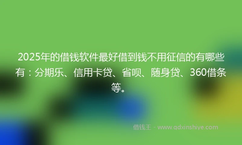 2025年的借钱软件最好借到钱不用征信的有哪些有：分期乐、信用卡贷、省呗、随身贷、360借条等。