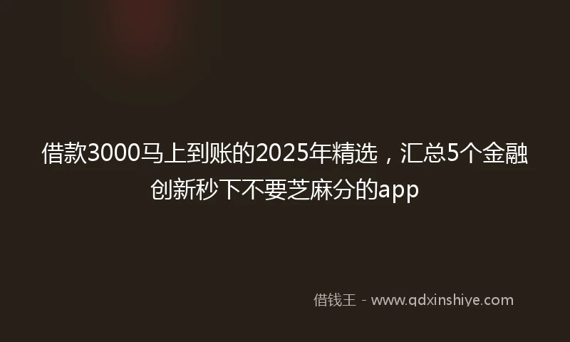 借款3000马上到账的2025年精选，汇总5个金融创新秒下不要芝麻分的app