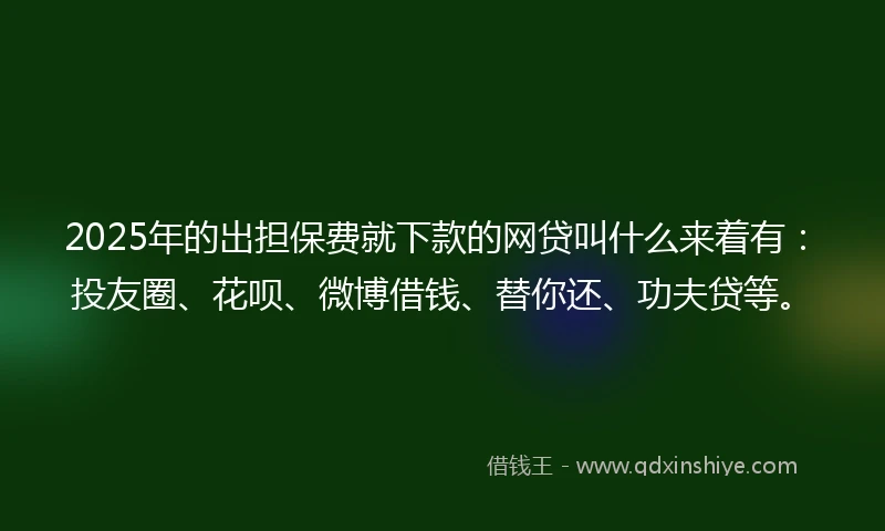 2025年的出担保费就下款的网贷叫什么来着有：投友圈、花呗、微博借钱、替你还、功夫贷等。