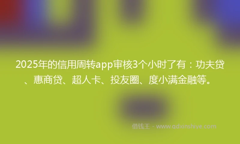 2025年的信用周转app审核3个小时了有：功夫贷、惠商贷、超人卡、投友圈、度小满金融等。