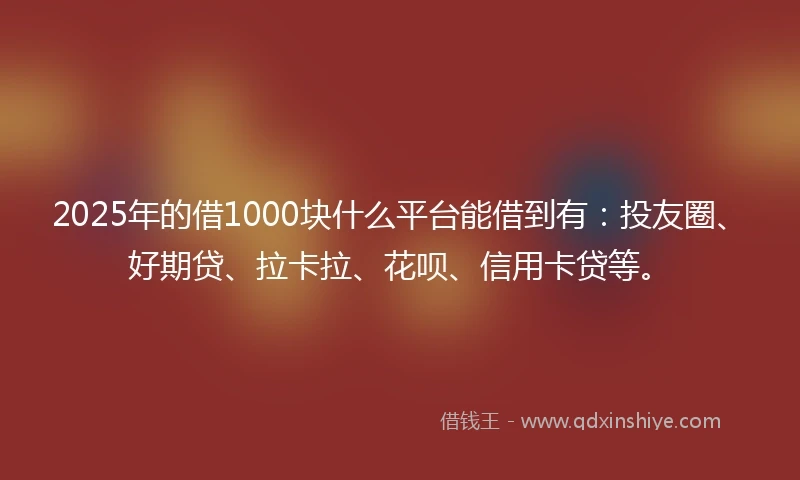 2025年的借1000块什么平台能借到有：投友圈、好期贷、拉卡拉、花呗、信用卡贷等。