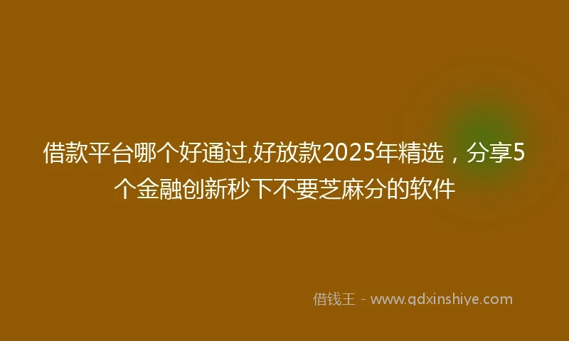 借款平台哪个好通过,好放款2025年精选，分享5个金融创新秒下不要芝麻分的软件