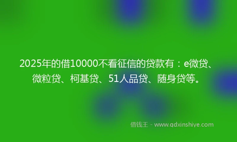 2025年的借10000不看征信的贷款有：e微贷、微粒贷、柯基贷、51人品贷、随身贷等。