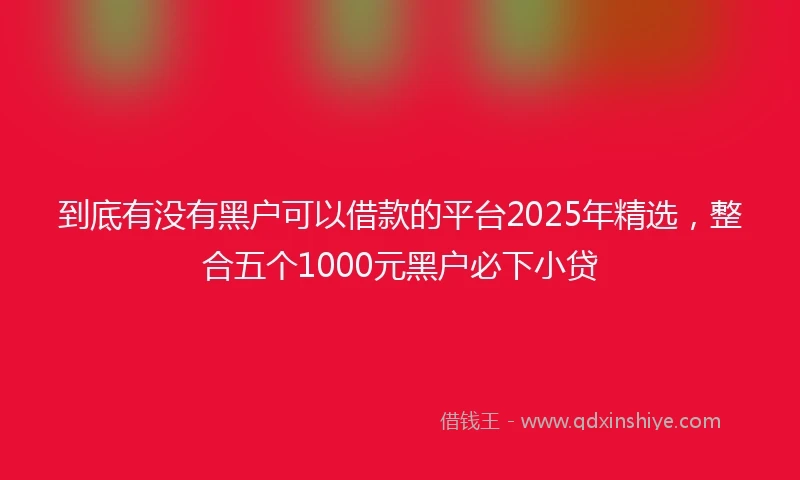 到底有没有黑户可以借款的平台2025年精选，整合五个1000元黑户必下小贷